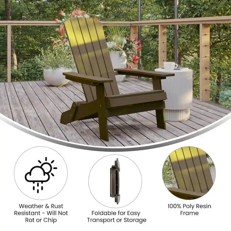 Set of 2 All-Weather Modern Wide Slat Back Poly Resin Adirondack Chairs