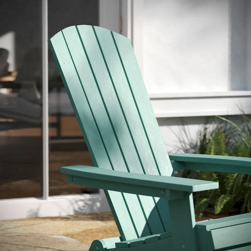 Set of 2 All-Weather Modern Wide Slat Back Poly Resin Adirondack Chairs