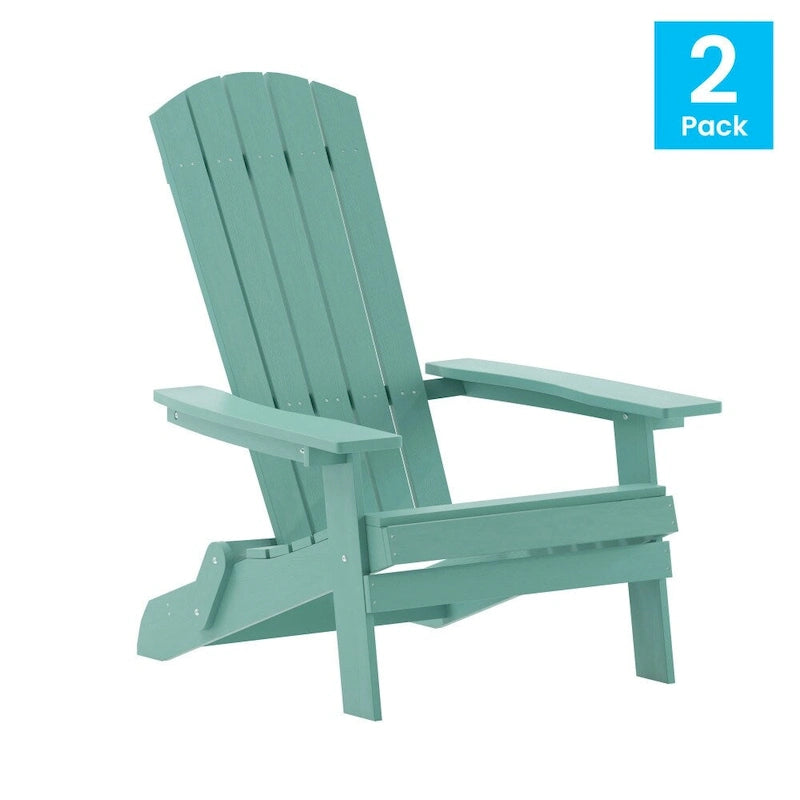 Set of 2 All-Weather Modern Wide Slat Back Poly Resin Adirondack Chairs