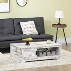 HOMCOM Coffee Table, Vintage Style Tea Table with Cabinet, Open Storage Compartments, Coffee Tables for Living Room, White