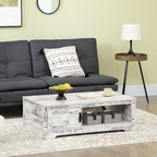 HOMCOM Coffee Table, Vintage Style Tea Table with Cabinet, Open Storage Compartments, Coffee Tables for Living Room, White