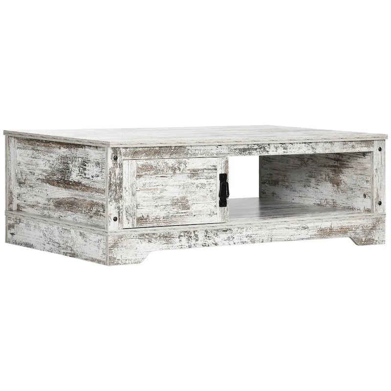 HOMCOM Coffee Table, Vintage Style Tea Table with Cabinet, Open Storage Compartments, Coffee Tables for Living Room, White