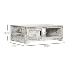 HOMCOM Coffee Table, Vintage Style Tea Table with Cabinet, Open Storage Compartments, Coffee Tables for Living Room, White