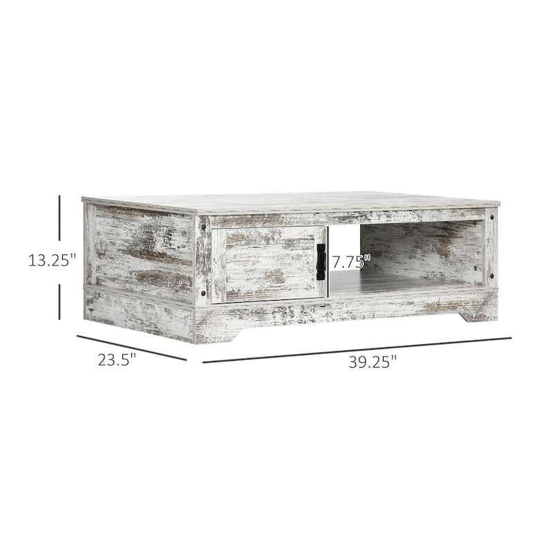 HOMCOM Coffee Table, Vintage Style Tea Table with Cabinet, Open Storage Compartments, Coffee Tables for Living Room, White