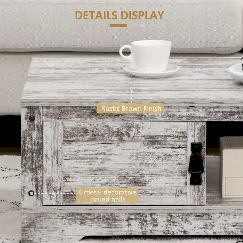 HOMCOM Coffee Table, Vintage Style Tea Table with Cabinet, Open Storage Compartments, Coffee Tables for Living Room, White