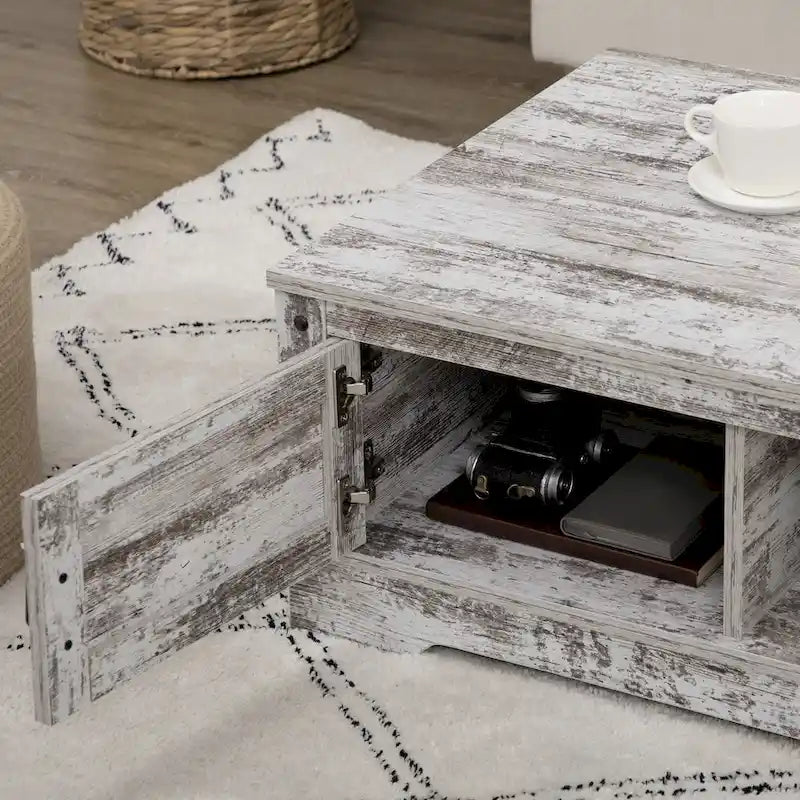 HOMCOM Coffee Table, Vintage Style Tea Table with Cabinet, Open Storage Compartments, Coffee Tables for Living Room, White