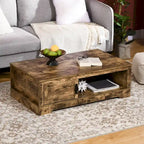 HOMCOM Coffee Table, Vintage Style Tea Table with Cabinet, Open Storage Compartments, Coffee Tables for Living Room, White