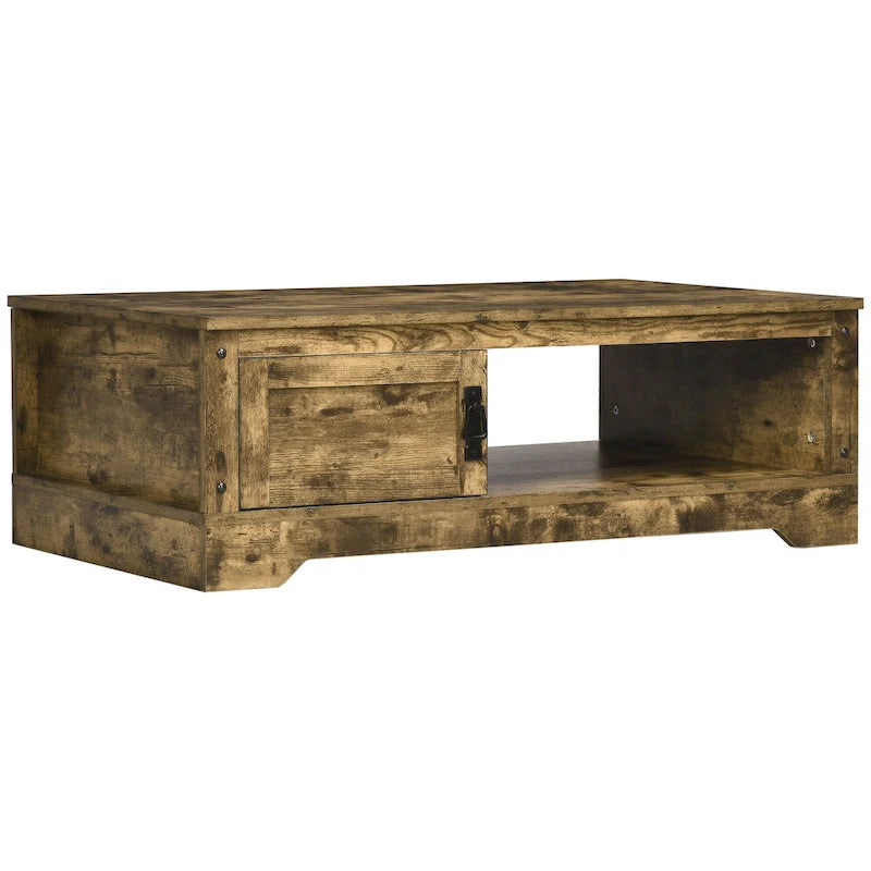 HOMCOM Coffee Table, Vintage Style Tea Table with Cabinet, Open Storage Compartments, Coffee Tables for Living Room, White