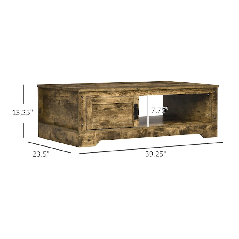 HOMCOM Coffee Table, Vintage Style Tea Table with Cabinet, Open Storage Compartments, Coffee Tables for Living Room, White