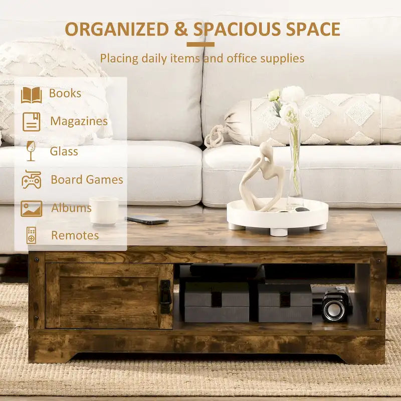 HOMCOM Coffee Table, Vintage Style Tea Table with Cabinet, Open Storage Compartments, Coffee Tables for Living Room, White
