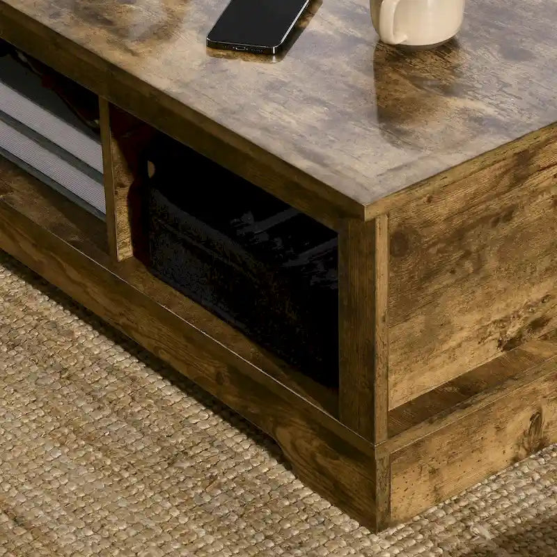 HOMCOM Coffee Table, Vintage Style Tea Table with Cabinet, Open Storage Compartments, Coffee Tables for Living Room, White