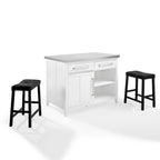 Crosley Silvia Stainless Steel Top Island W/Uph Saddle Stools - 47d x 46w x 36.5h