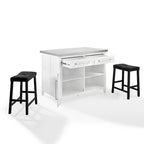 Crosley Silvia Stainless Steel Top Island W/Uph Saddle Stools - 47d x 46w x 36.5h