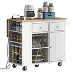 Kitchen Island with Power Outlet,Kitchen Storage Island with Drop Leaf and Rubber Wood - N/A