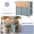 Kitchen Island with Power Outlet,Kitchen Storage Island with Drop Leaf and Rubber Wood - N/A