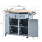 Kitchen Island with Power Outlet,Kitchen Storage Island with Drop Leaf and Rubber Wood - N/A