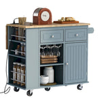 Kitchen Island with Power Outlet,Kitchen Storage Island with Drop Leaf and Rubber Wood - N/A