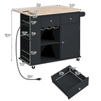 Kitchen Island with Power Outlet,Kitchen Storage Island with Drop Leaf and Rubber Wood - N/A