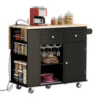 Kitchen Island with Power Outlet,Kitchen Storage Island with Drop Leaf and Rubber Wood - N/A