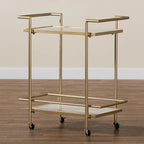 Louise Contemporary Glam and Luxe Gold Metal and White Marble 2-Tier Wine Cart