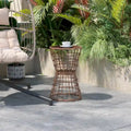 Indoor/Outdoor Boho Rattan Rope Table with Acacia Wood Top - 15.75W x 15.75D x 25H