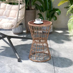 Indoor/Outdoor Boho Rattan Rope Table with Acacia Wood Top - 15.75W x 15.75D x 25H