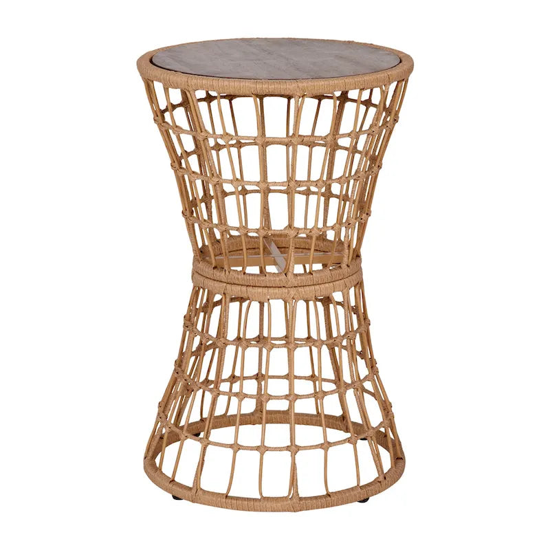 Indoor/Outdoor Boho Rattan Rope Table with Acacia Wood Top - 15.75W x 15.75D x 25H
