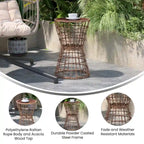 Indoor/Outdoor Boho Rattan Rope Table with Acacia Wood Top - 15.75W x 15.75D x 25H