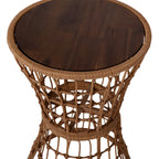 Indoor/Outdoor Boho Rattan Rope Table with Acacia Wood Top - 15.75W x 15.75D x 25H