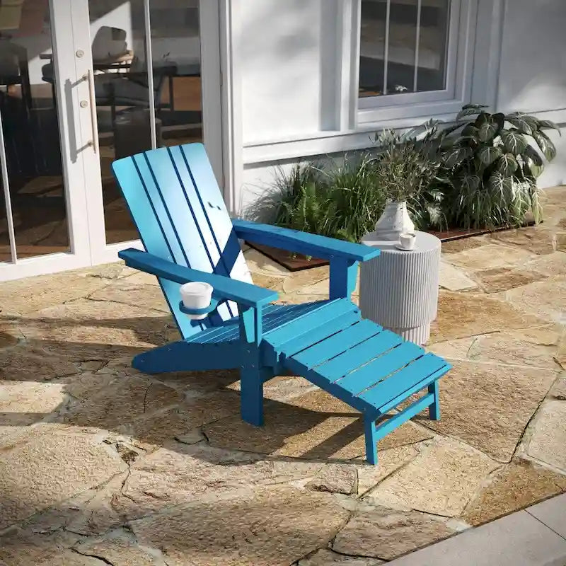 All-Weather Adirondack Chair with Pullout Ottoman & Cupholder