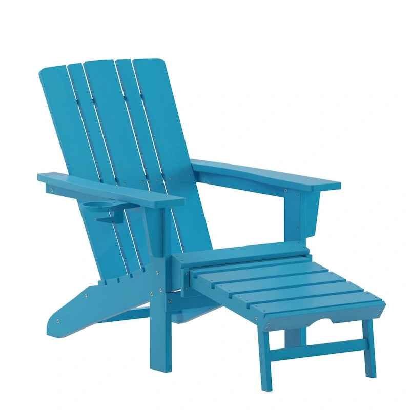 All-Weather Adirondack Chair with Pullout Ottoman & Cupholder