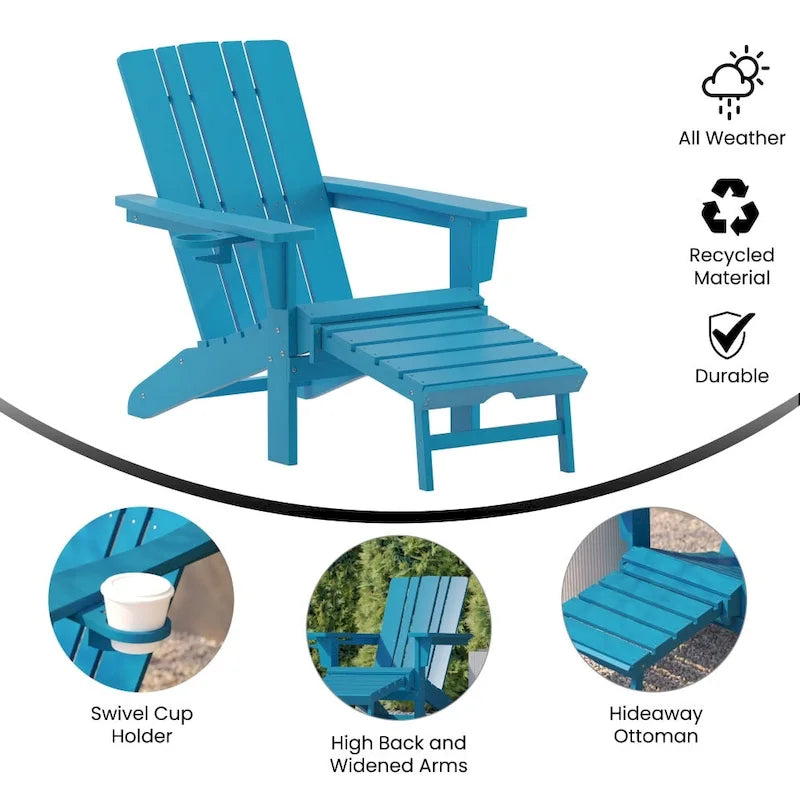 All-Weather Adirondack Chair with Pullout Ottoman & Cupholder
