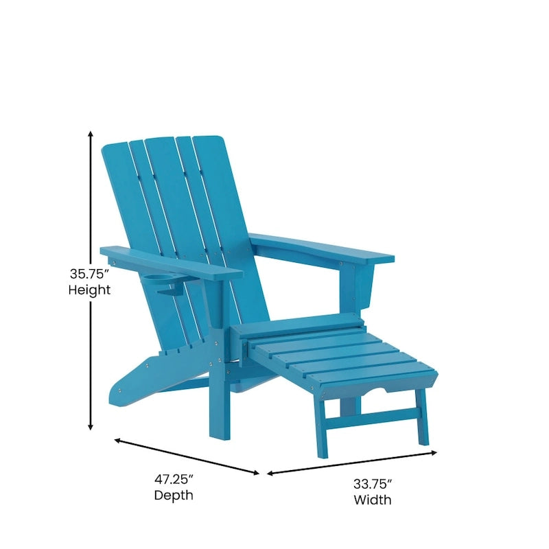 All-Weather Adirondack Chair with Pullout Ottoman & Cupholder