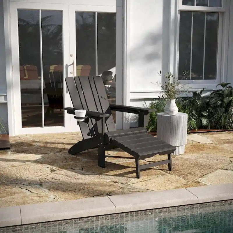 All-Weather Adirondack Chair with Pullout Ottoman & Cupholder