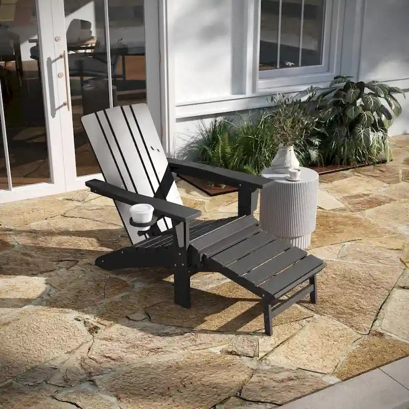 All-Weather Adirondack Chair with Pullout Ottoman & Cupholder