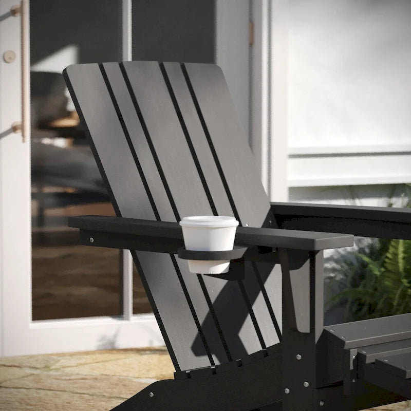 All-Weather Adirondack Chair with Pullout Ottoman & Cupholder