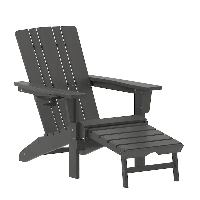 All-Weather Adirondack Chair with Pullout Ottoman & Cupholder