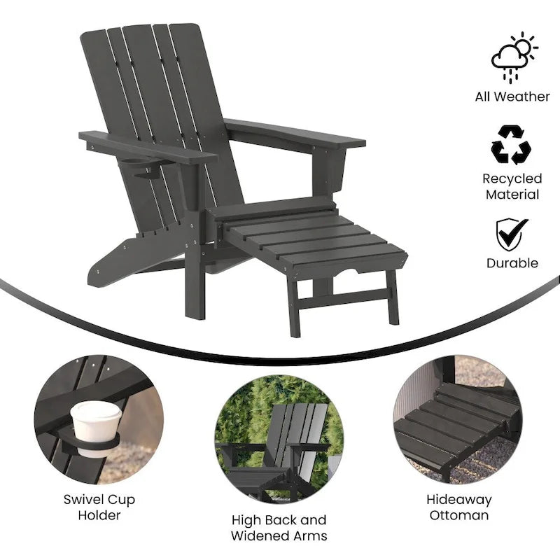 All-Weather Adirondack Chair with Pullout Ottoman & Cupholder
