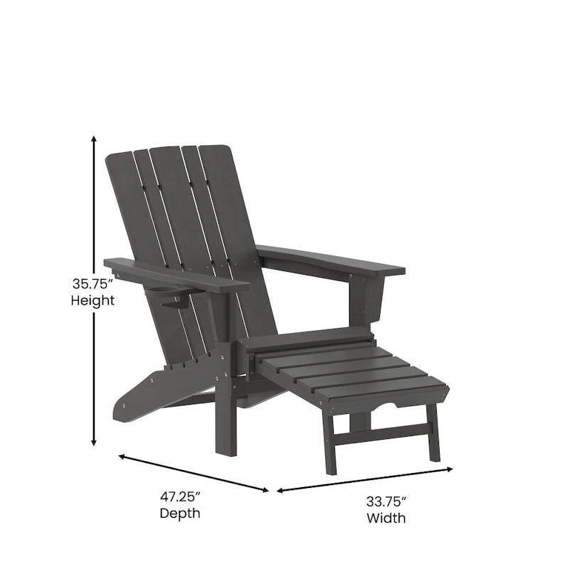 All-Weather Adirondack Chair with Pullout Ottoman & Cupholder