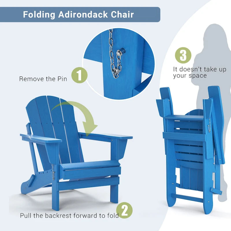 Folding Adirondack Chair,Patio Outdoor Chairs All-Weather Proof HDPE Resin for BBQ Beach