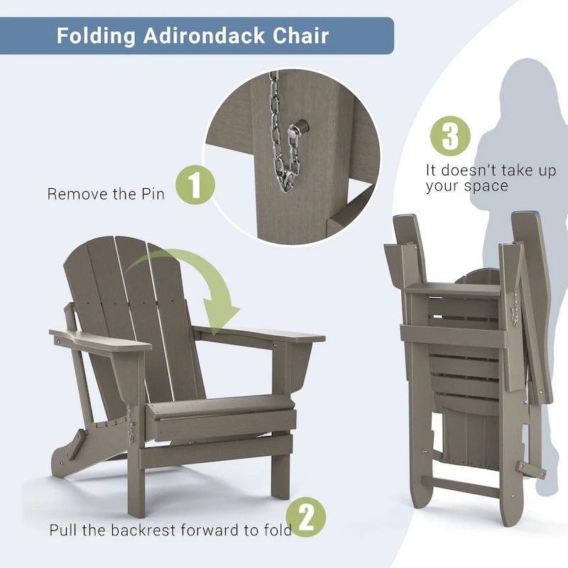 Folding Adirondack Chair,Patio Outdoor Chairs All-Weather Proof HDPE Resin for BBQ Beach