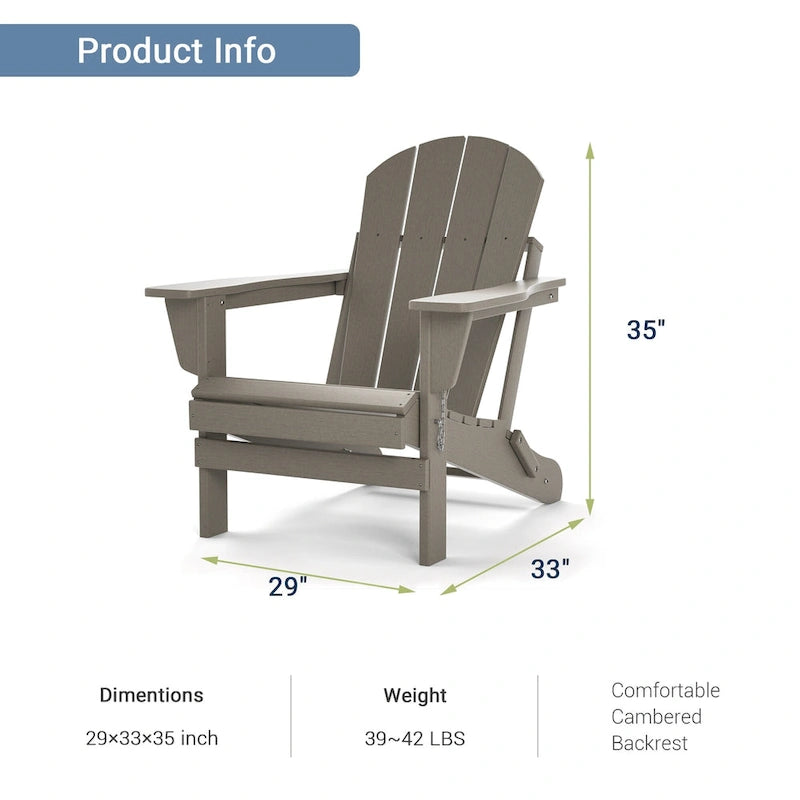 Folding Adirondack Chair,Patio Outdoor Chairs All-Weather Proof HDPE Resin for BBQ Beach