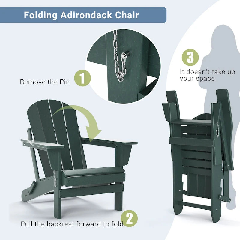Folding Adirondack Chair,Patio Outdoor Chairs All-Weather Proof HDPE Resin for BBQ Beach