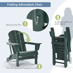 Folding Adirondack Chair,Patio Outdoor Chairs All-Weather Proof HDPE Resin for BBQ Beach