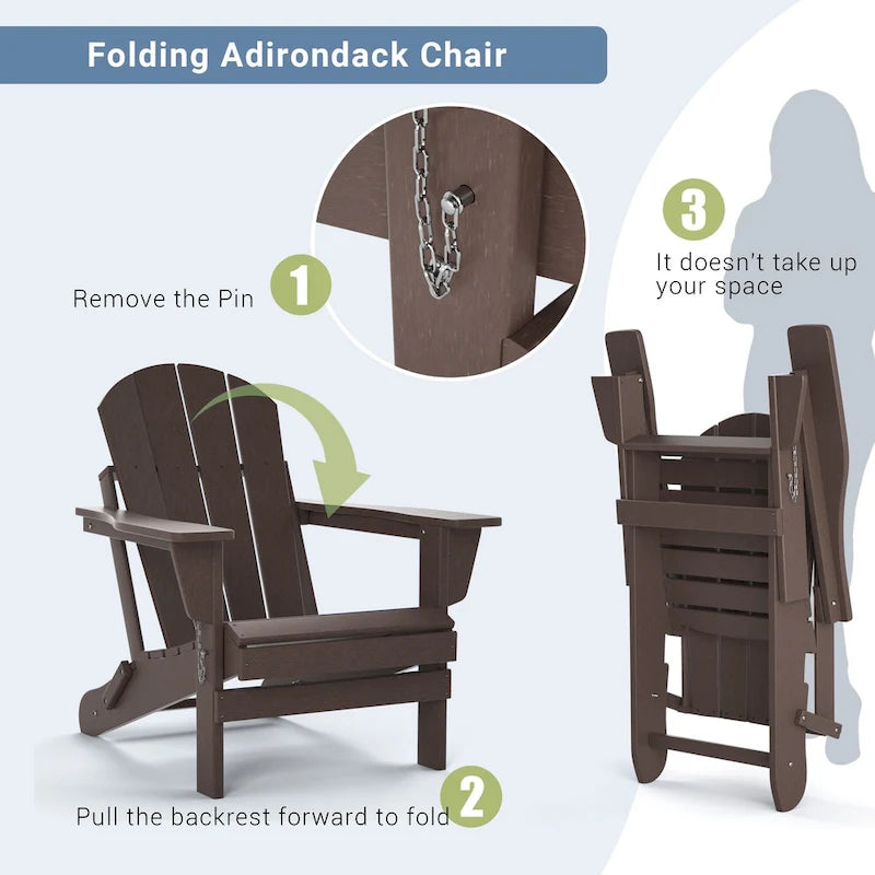 Folding Adirondack Chair,Patio Outdoor Chairs All-Weather Proof HDPE Resin for BBQ Beach