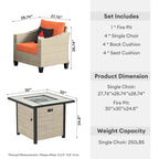 HOOOWOOO 5-piece Outdoor Patio Furniture Rattan Chat Set with Fire Pit Table