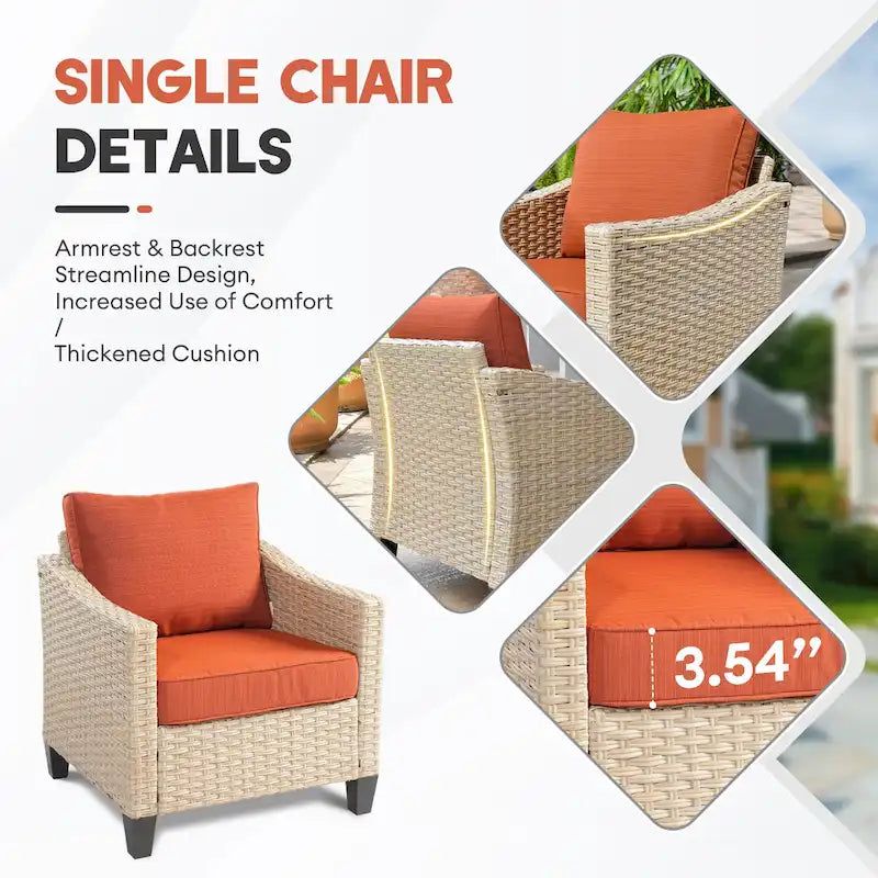 HOOOWOOO 5-piece Outdoor Patio Furniture Rattan Chat Set with Fire Pit Table