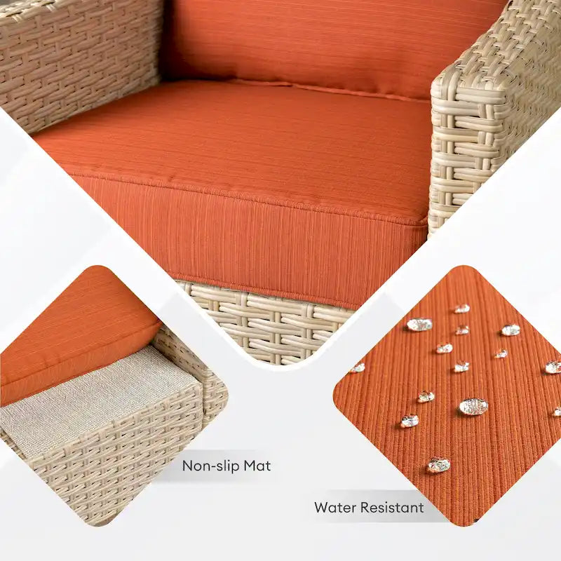 HOOOWOOO 5-piece Outdoor Patio Furniture Rattan Chat Set with Fire Pit Table