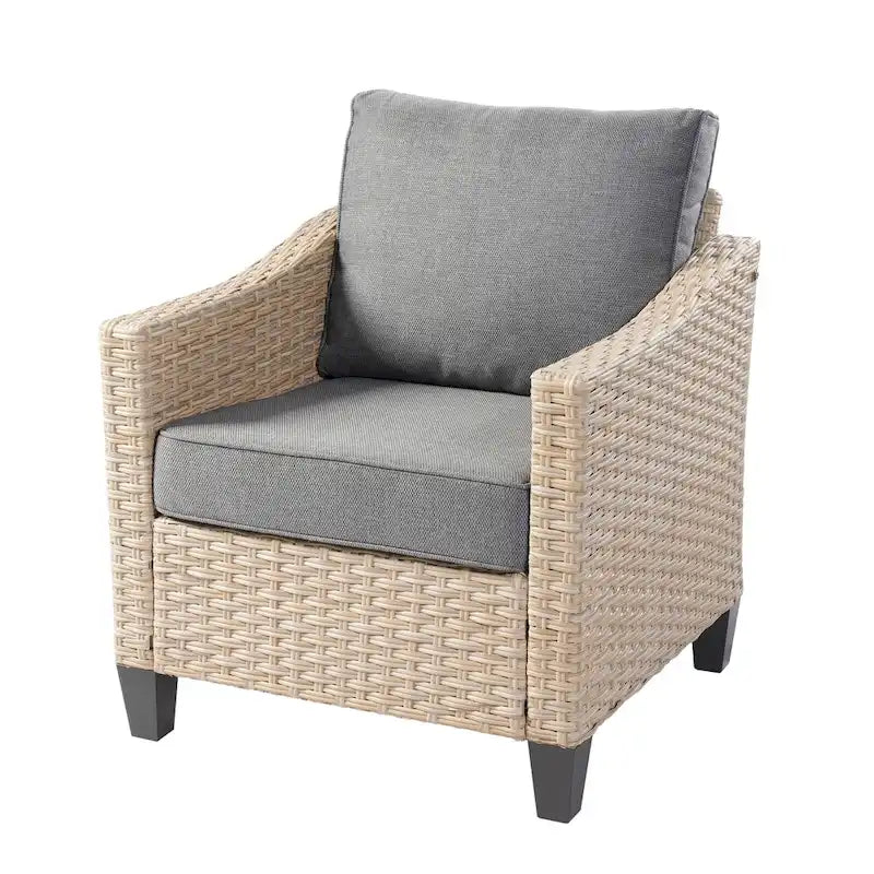 HOOOWOOO 5-piece Outdoor Patio Furniture Rattan Chat Set with Fire Pit Table