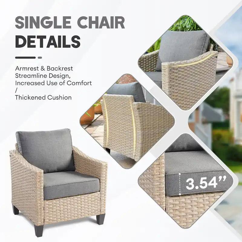 HOOOWOOO 5-piece Outdoor Patio Furniture Rattan Chat Set with Fire Pit Table